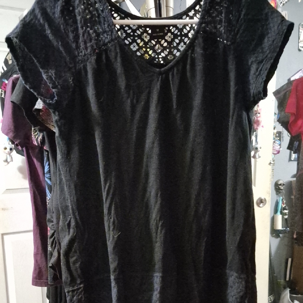 Lucky Brand Black Lace Detail Blouse